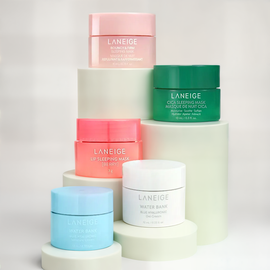 Collection of Laneige skincare products on a white background