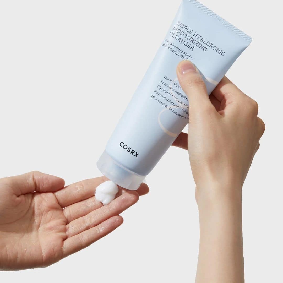 Cosrx Triple Hyaluronic Moisturizing Cleanser being applied on hand