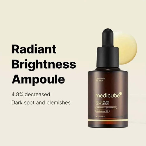 Medicube Radiant Brightness Ampoule bottle with serum dropper on a beige background