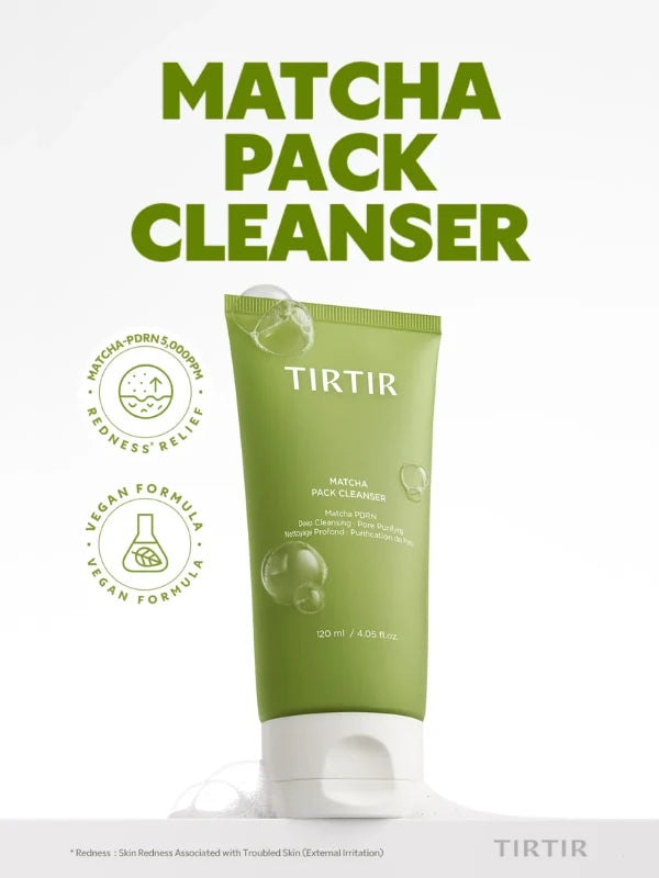 TIRTIR Matcha Pack Cleanser tube on a white background with green text.