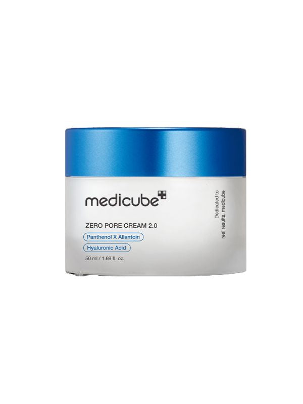 Medicube Zero Pore Cream 2.0 jar with blue lid on a white background